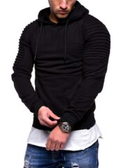 Men's Hoodie Striped Pleated Raglan Sleeve Hoodie - Image 5